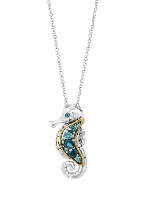 Effy Blue Topaz Seahorse Pendant Necklace in Sterling Silver and 14K Yellow Gold, 16 in -  0617892861055