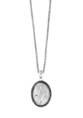Effy Black Diamond Oval Pendant Necklace In Sterling Silver