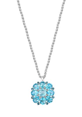 Effy Blue Topaz, London Blue Topaz, Sky Blue Topaz Cluster Flower Pendant Necklace In Sterling Silver