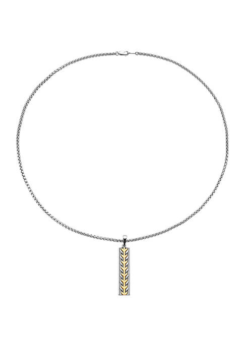 Mens Pendant Necklace in Sterling Silver and 18k Yellow Gold