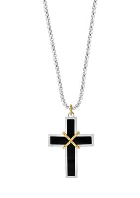 Effy 5.7 Ct. T.w. Onyx Cross Pendant Necklace In Sterling Silver