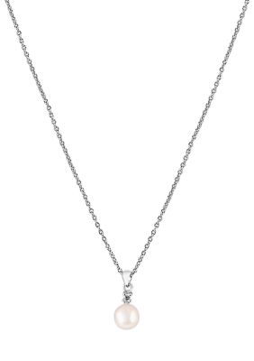 Effy Sterling Silver Freshwater Pearl And Diamond Pendant Necklace