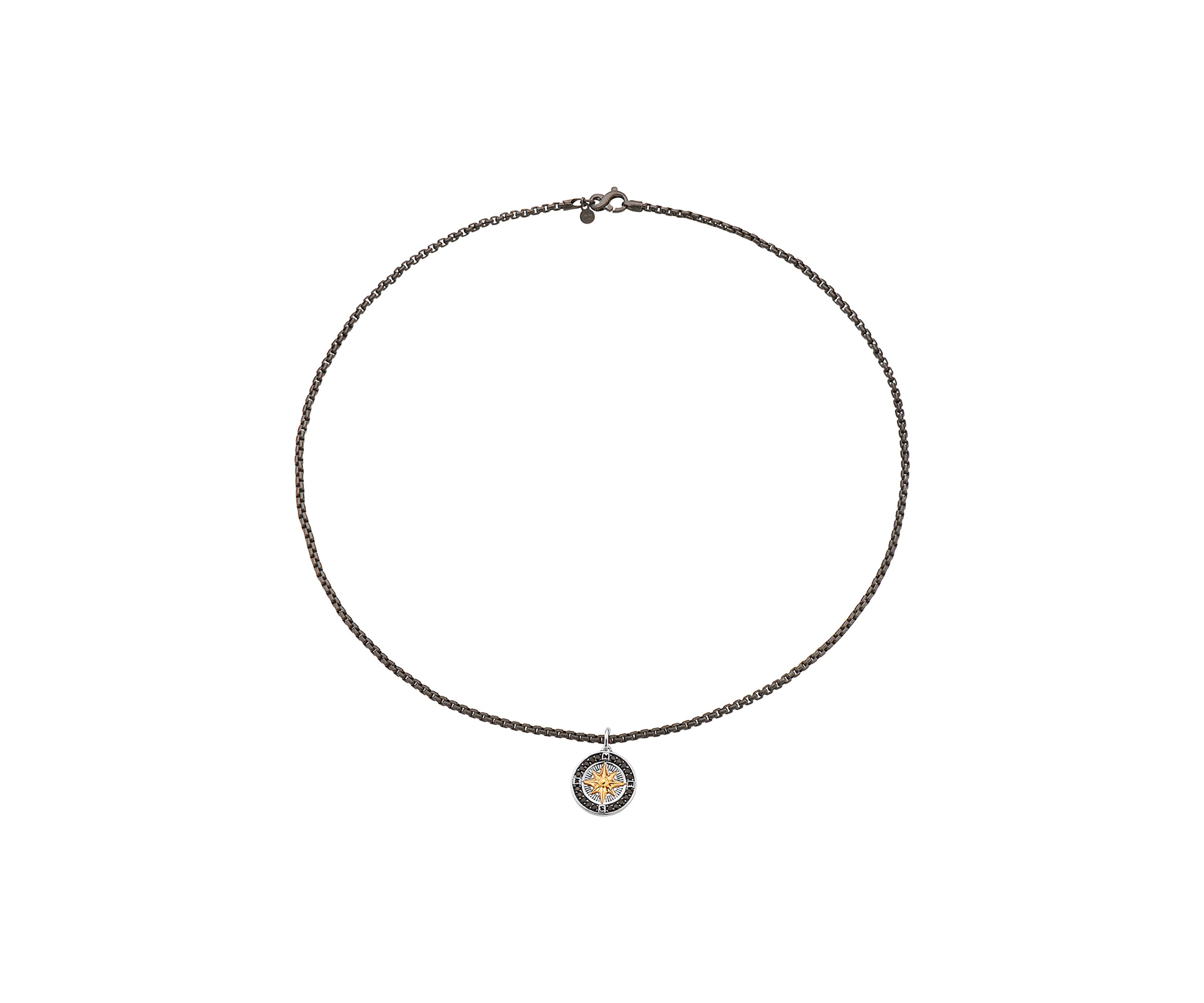 Mens Sterling Silver and Black Spinel Pendant Necklace 