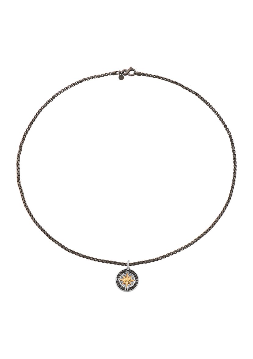 Mens Sterling Silver and Black Spinel Pendant Necklace 