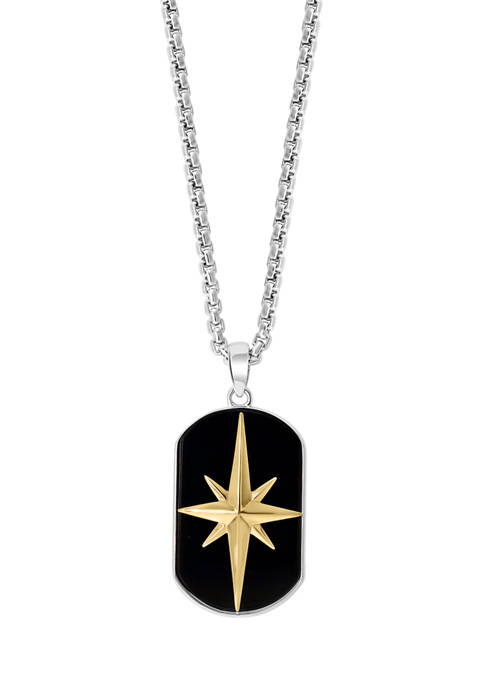 Mens 14.25 ct. t.w. Onyx Star Pendant Necklace in Sterling Silver
