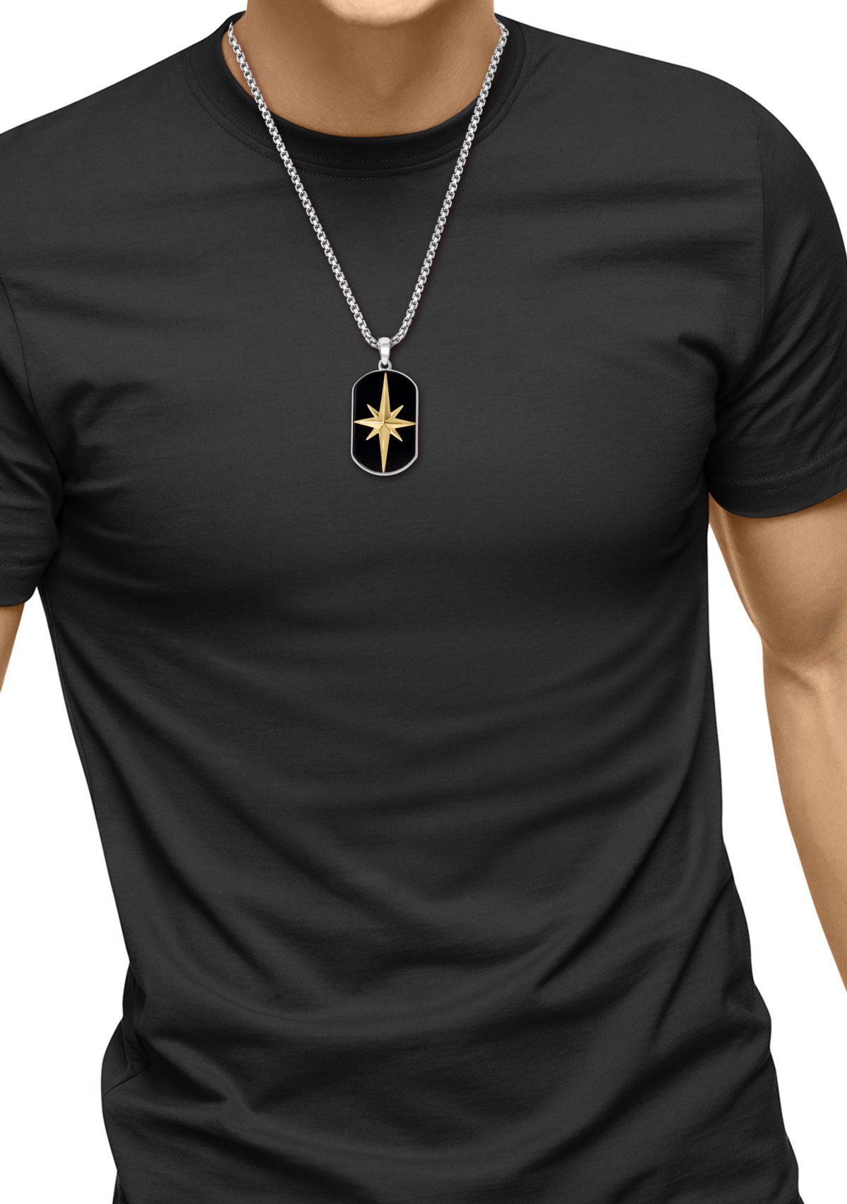 Mens 14.25 ct. t.w. Onyx Star Pendant Necklace in Sterling Silver