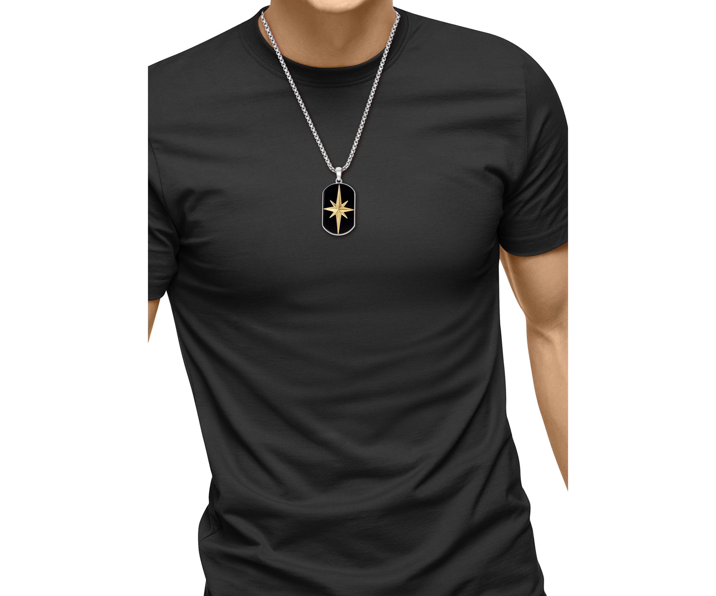 Mens 14.25 ct. t.w. Onyx Star Pendant Necklace in Sterling Silver