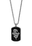 Mens Sterling Silver Black Spinel Snake Pendant Necklace 