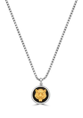 Effy Men's 6.18 Ct. T.w. Onyx Gold Tiger Pendant Necklace In Sterling Silver