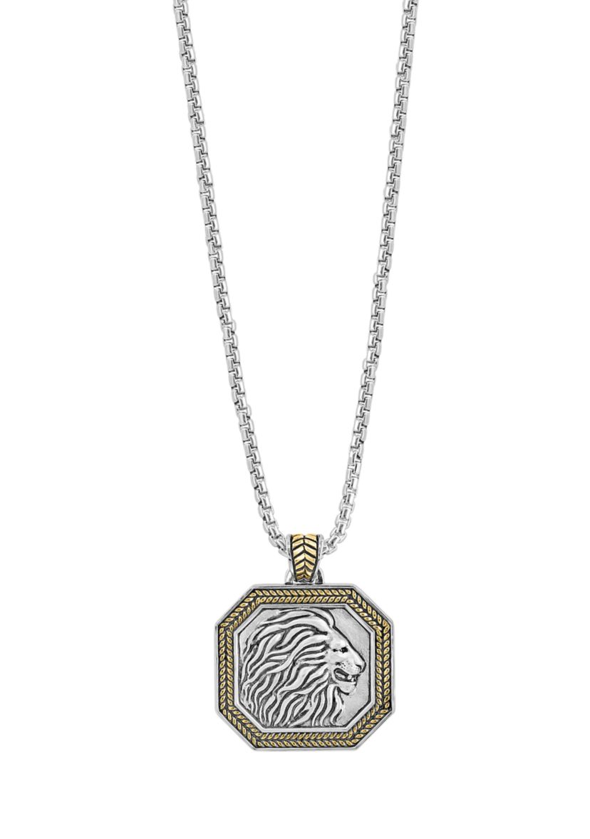 Mens Lion Pendant Necklace in Sterling Silver