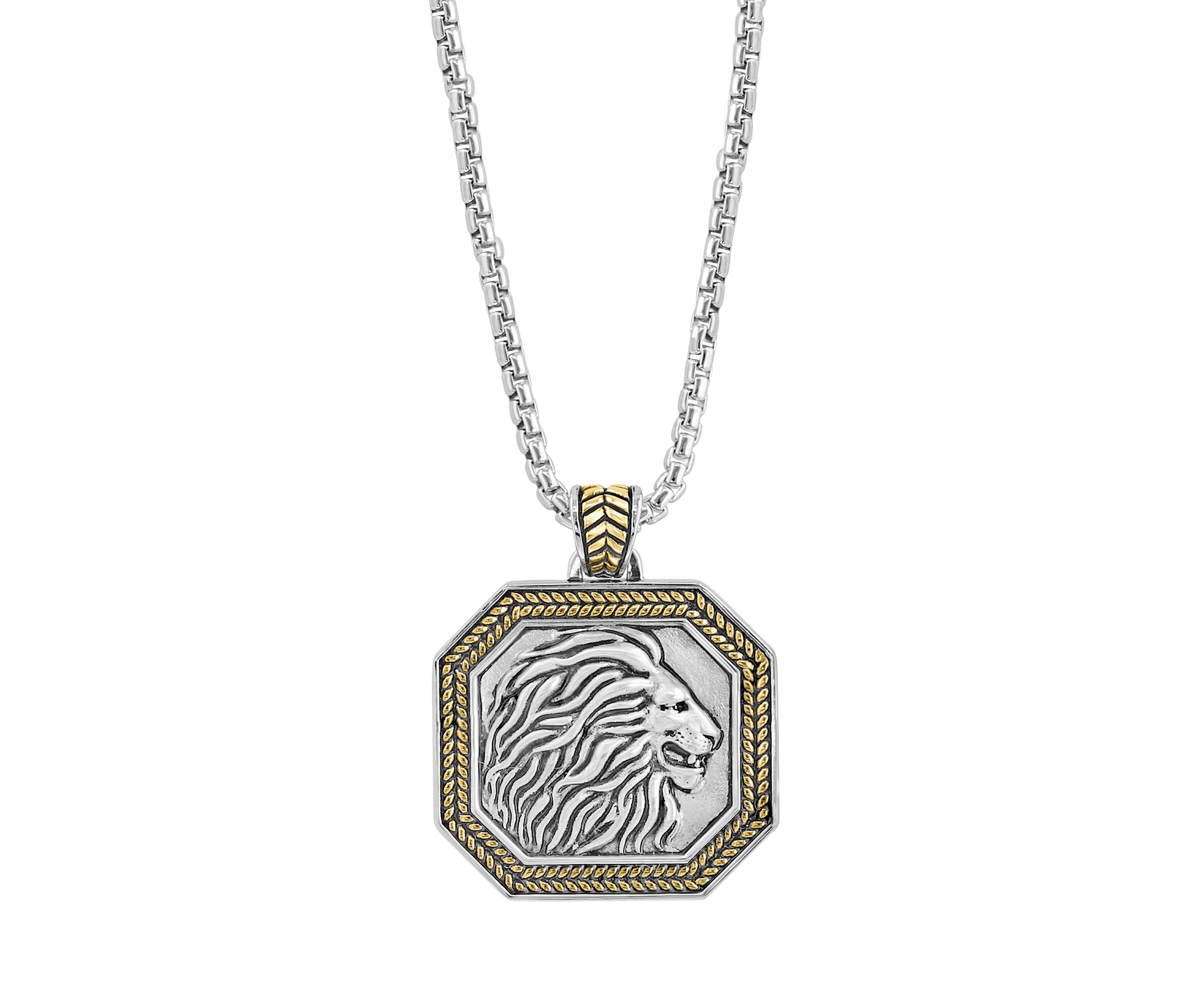 Mens Lion Pendant Necklace in Sterling Silver