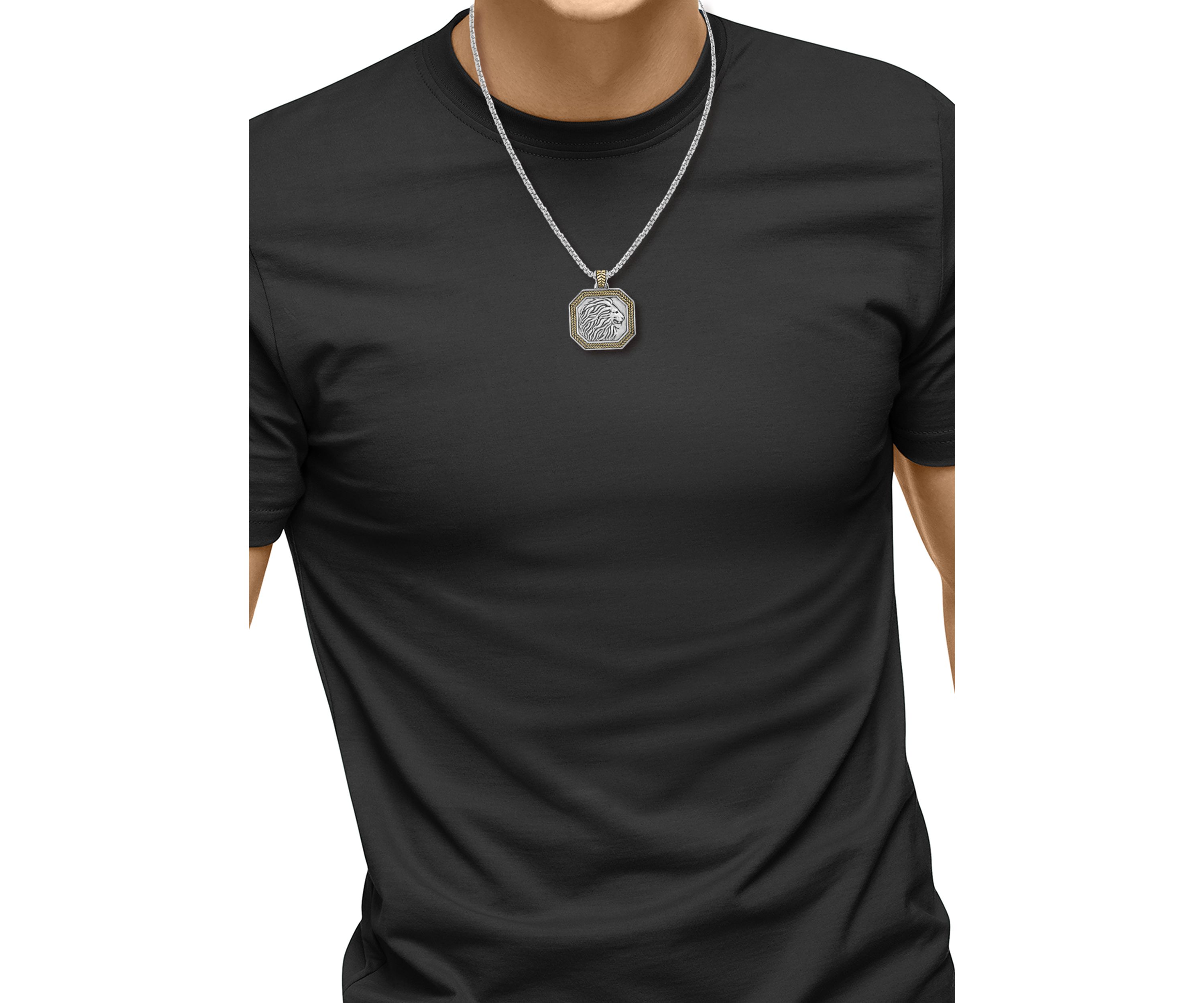 Mens Lion Pendant Necklace in Sterling Silver
