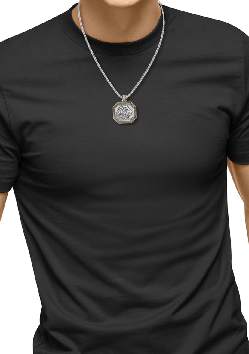 Mens Lion Pendant Necklace in Sterling Silver
