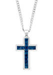 Mens 925 Sterling Silver London Blue Topaz Cross Necklace