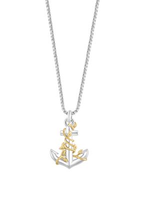 Effy Men's Anchor Pendant Necklace In Sterling Silver And 18K Yellow Gold Plated Metal