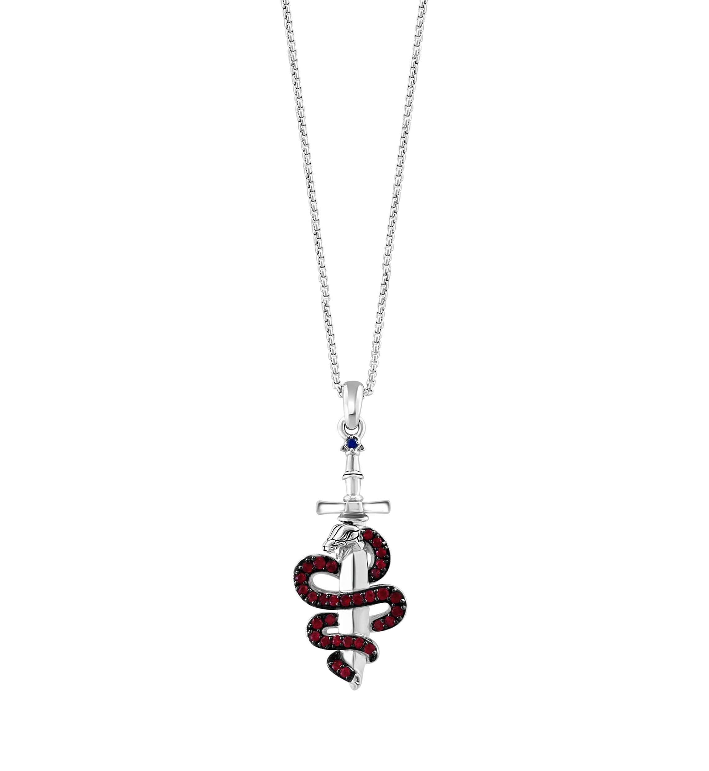 Mens Ruby, Sapphire Pendant Necklace in Sterling Silver