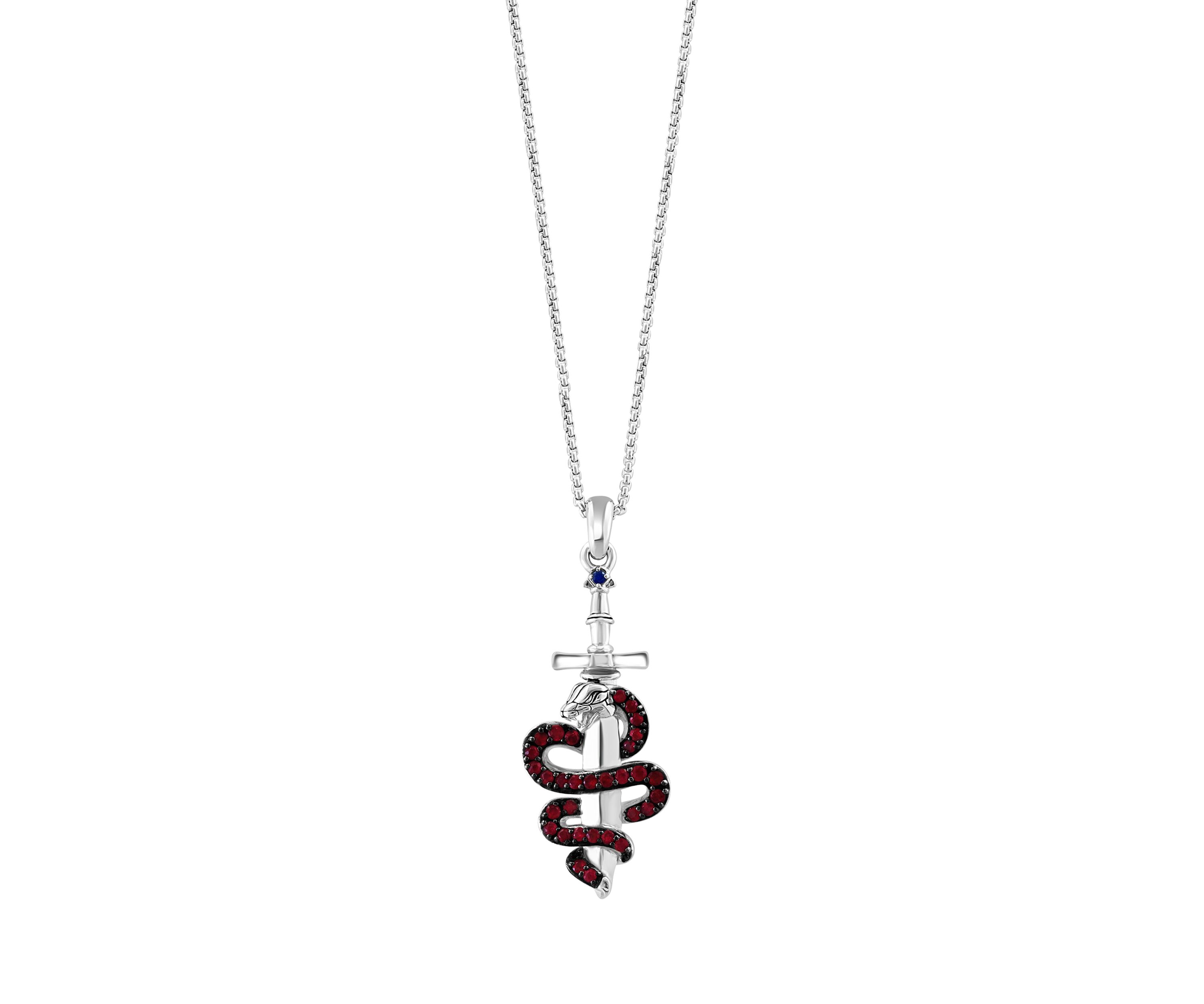 Mens Ruby, Sapphire Pendant Necklace in Sterling Silver