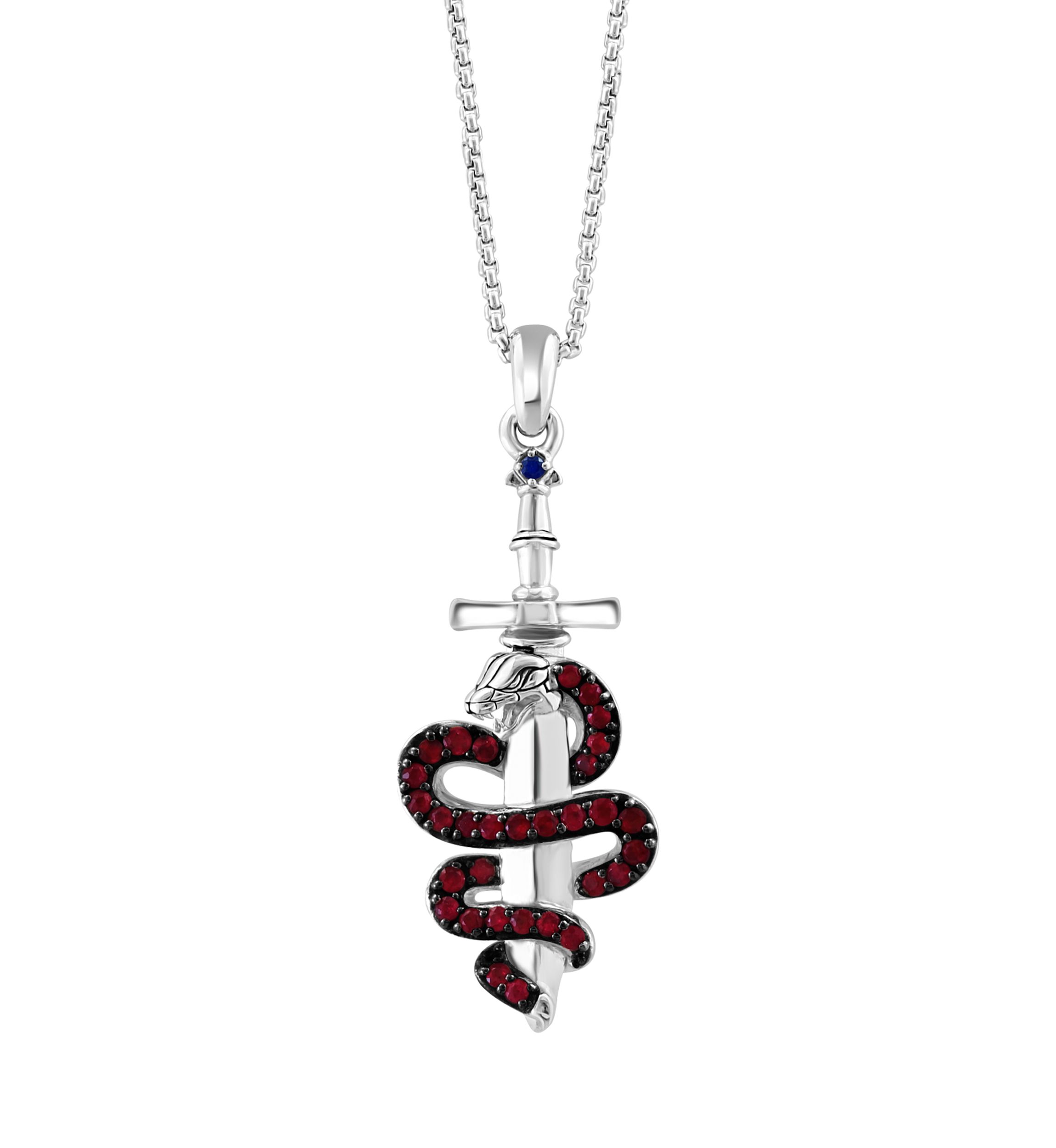 Mens Ruby, Sapphire Pendant Necklace in Sterling Silver