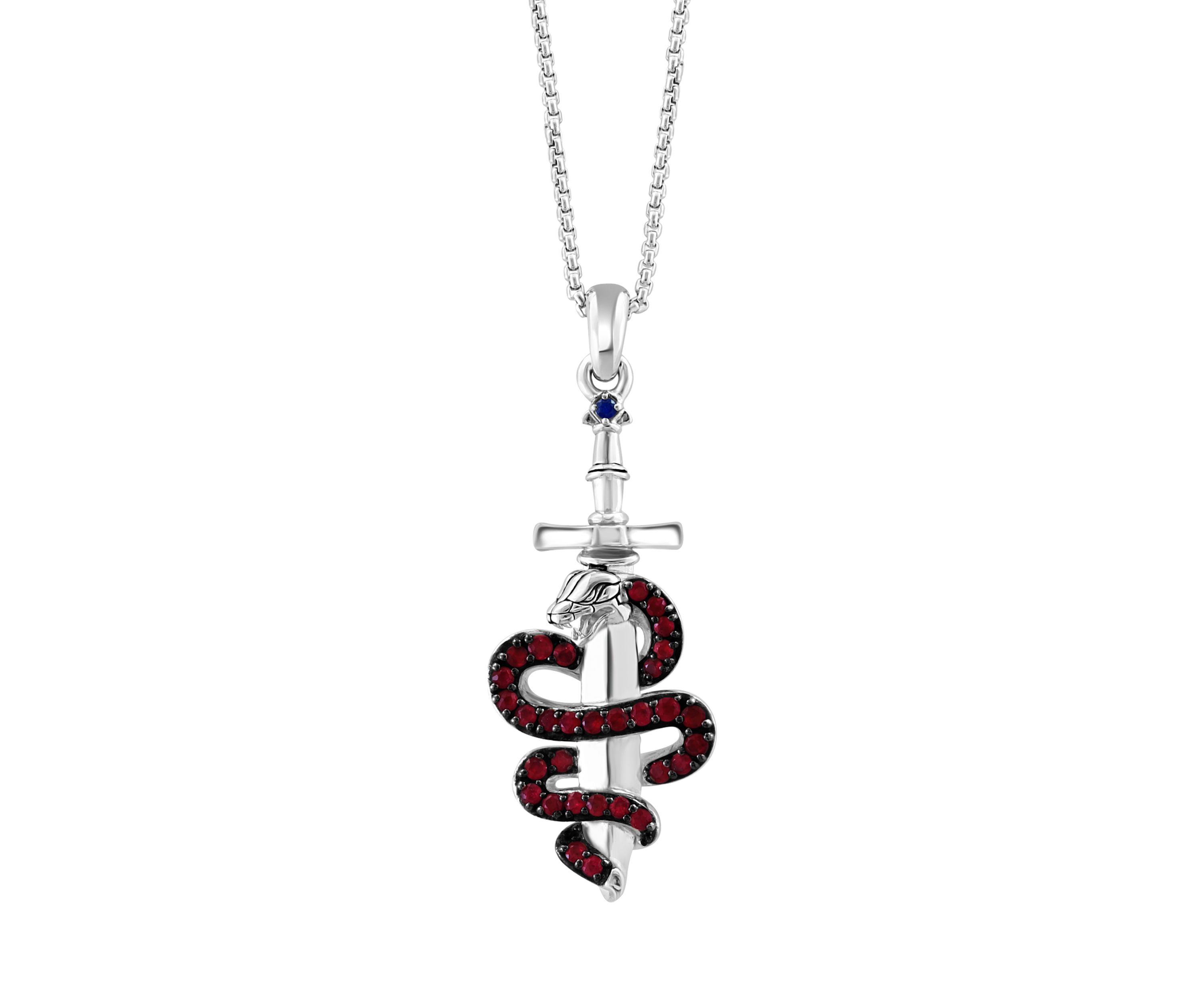 Mens Ruby, Sapphire Pendant Necklace in Sterling Silver