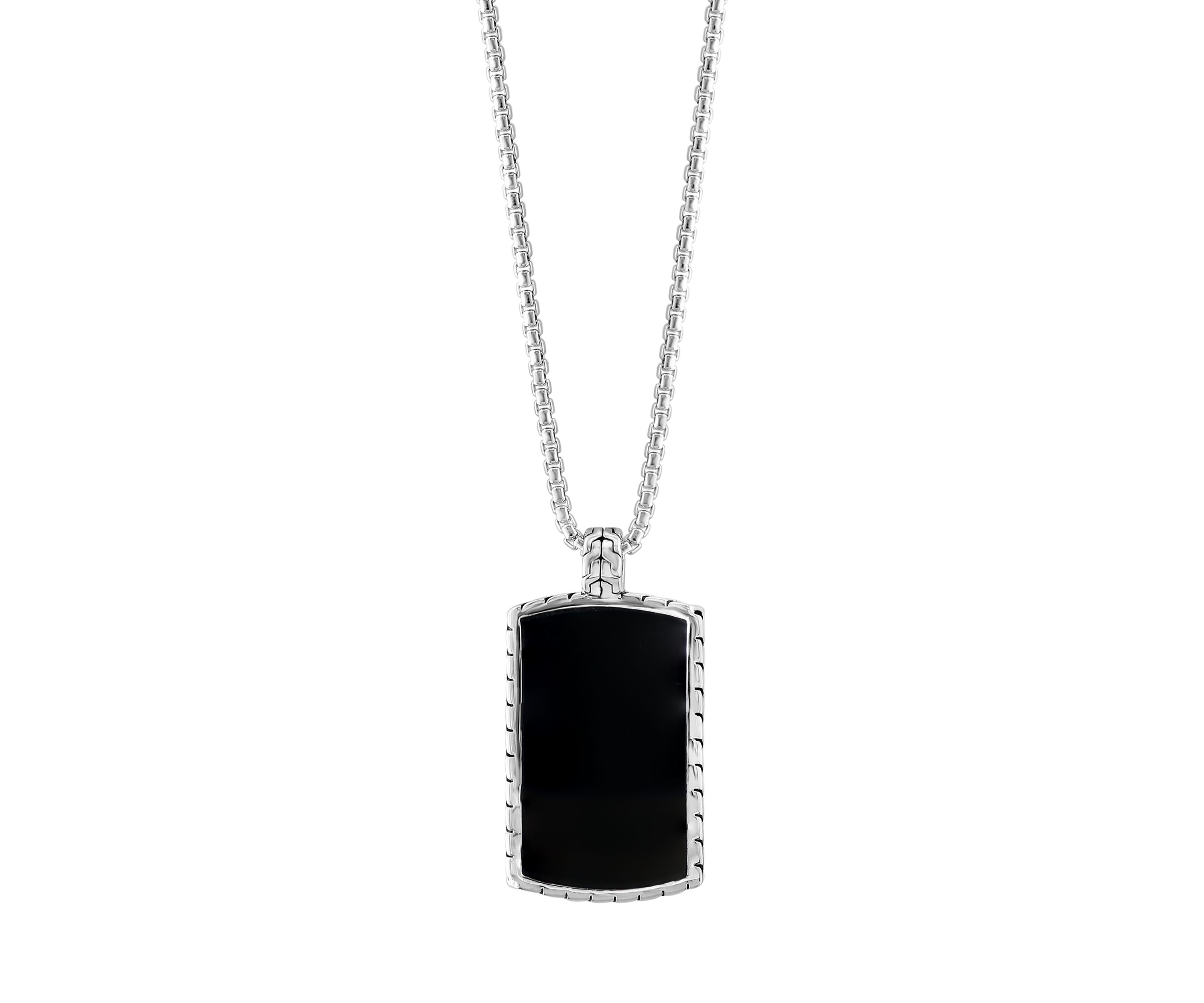Mens Onyx Dog Tag Pendant Necklace in Sterling Silver