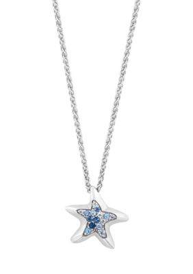 Effy Sterling Silve Blue Topaz Starfish Pendant, Silver, 18 in