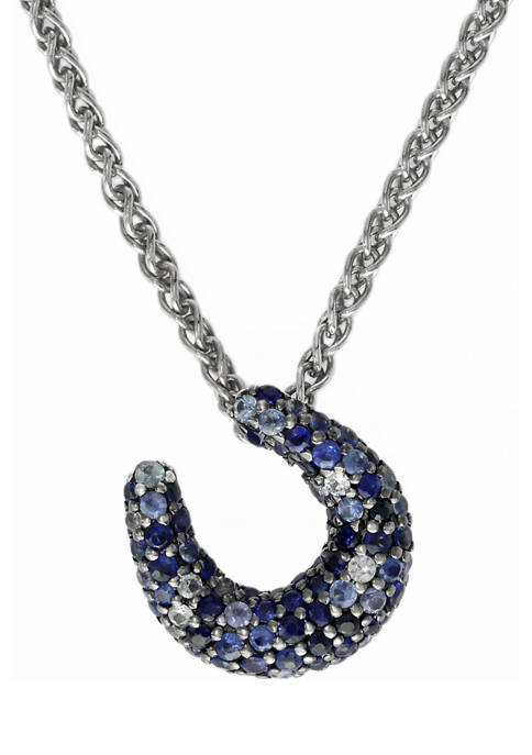  Sterling Silver 1 ct. t.w. Multi Shades Sapphire Horseshoe Pendant Necklace