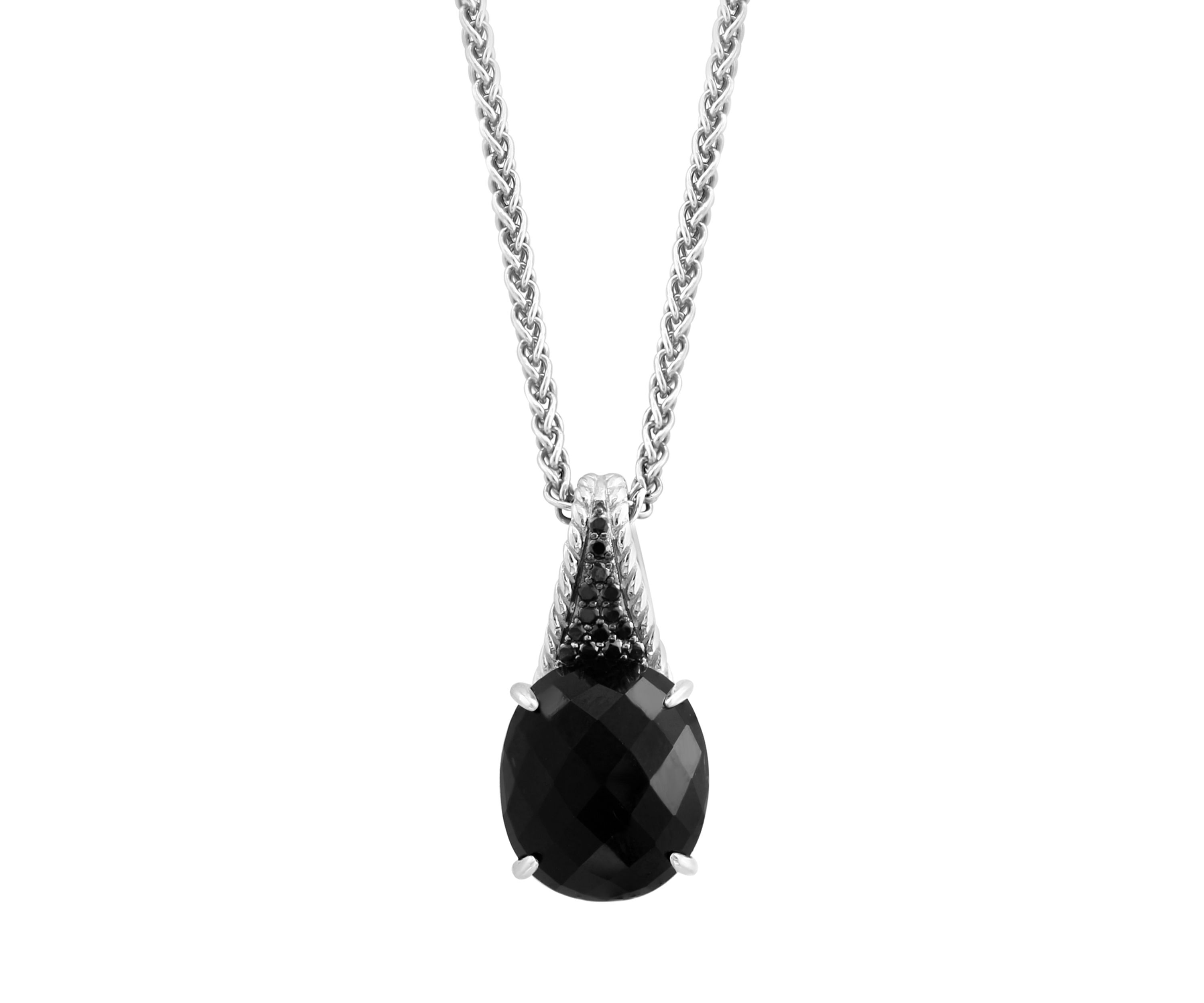 1/8 ct. t.w. Black Diamond and Onyx Drop Pendant Necklace in Sterling Silver