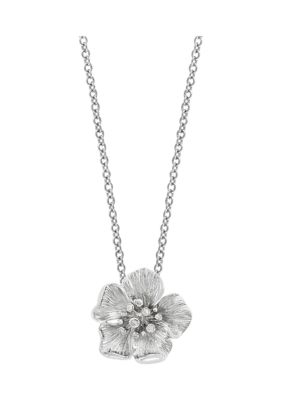 Effy 1/10 Ct. T.w. Diamond Flower Pendant In Sterling Silver, 16 In -  0617892747335