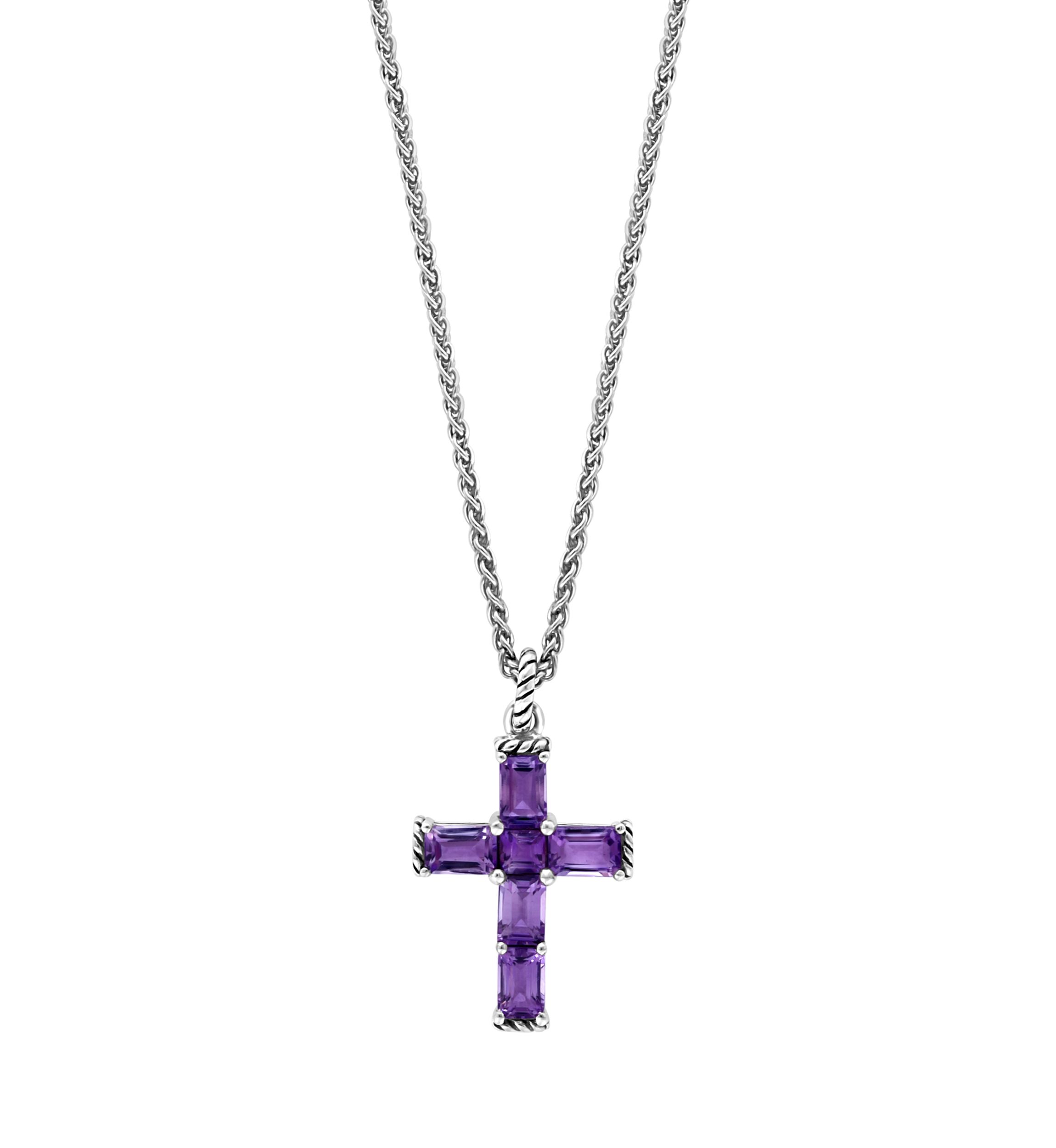 Amethyst Cross Pendant Necklace in Sterling Silver