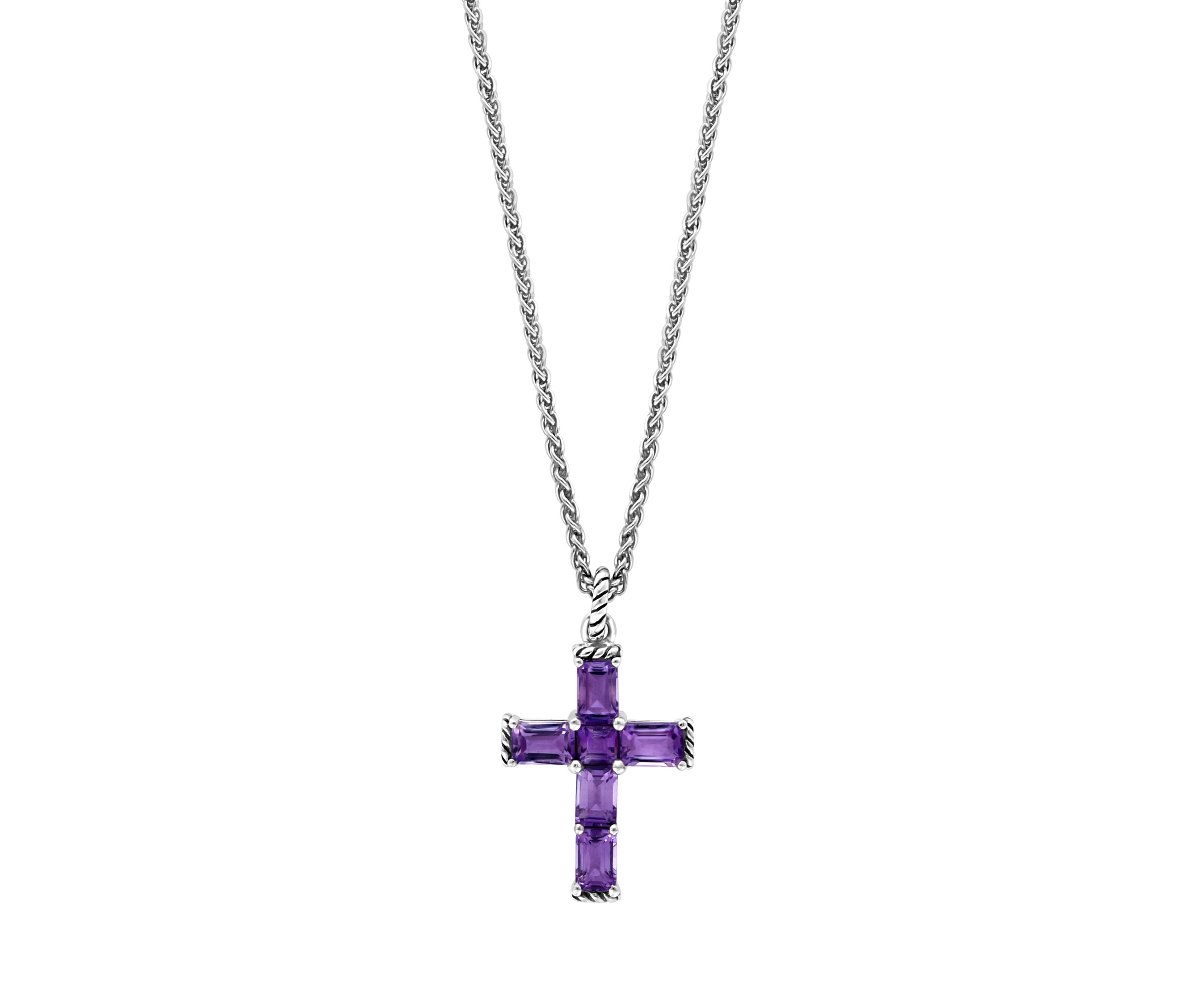 Amethyst Cross Pendant Necklace in Sterling Silver