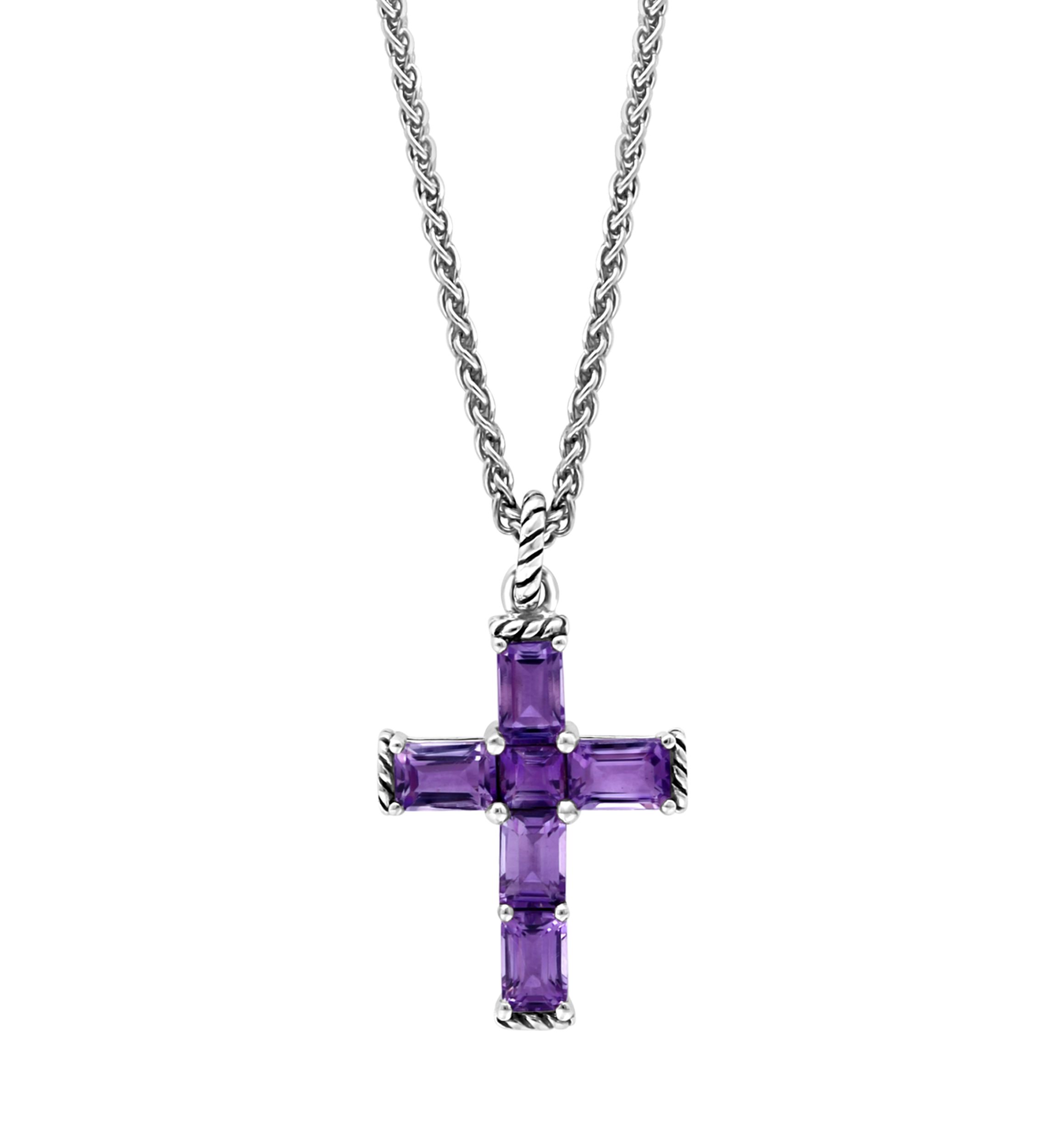 Amethyst Cross Pendant Necklace in Sterling Silver