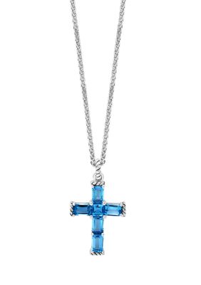 Effy Blue Topaz Cross Pendant Necklace in Sterling Silver, 16 in