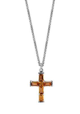 Effy Sterling Silver Citrine Cross Pendant Necklace