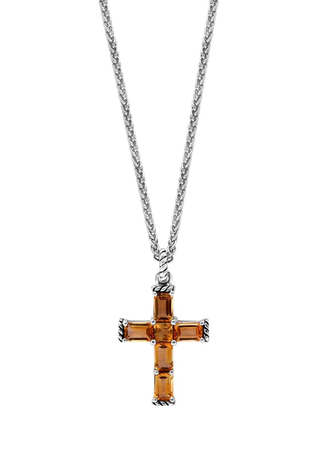 Sterling Silver Citrine Cross Pendant Necklace
