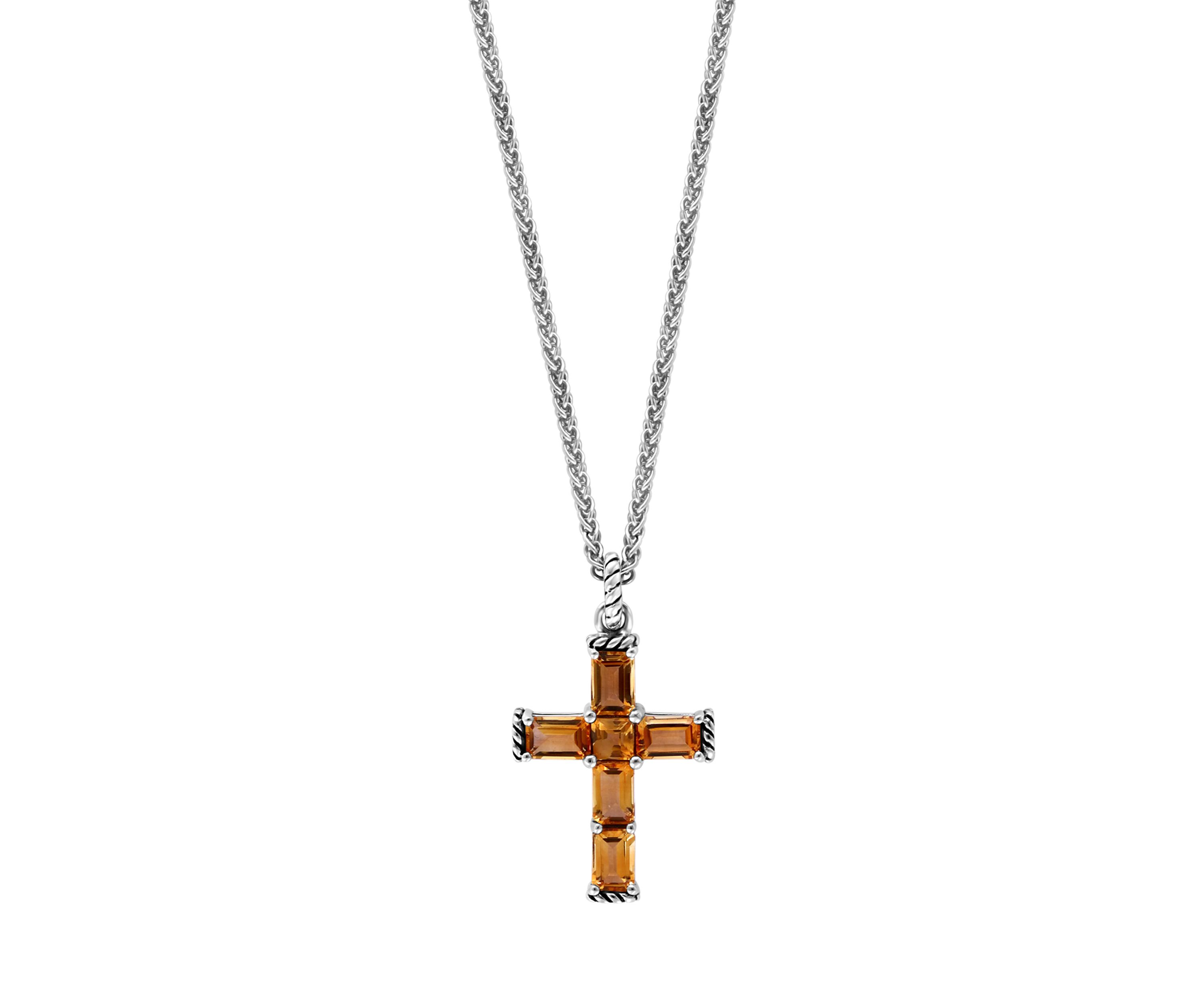Sterling Silver Citrine Cross Pendant Necklace