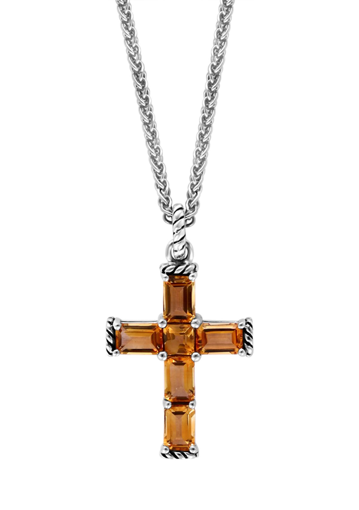 Sterling Silver Citrine Cross Pendant Necklace
