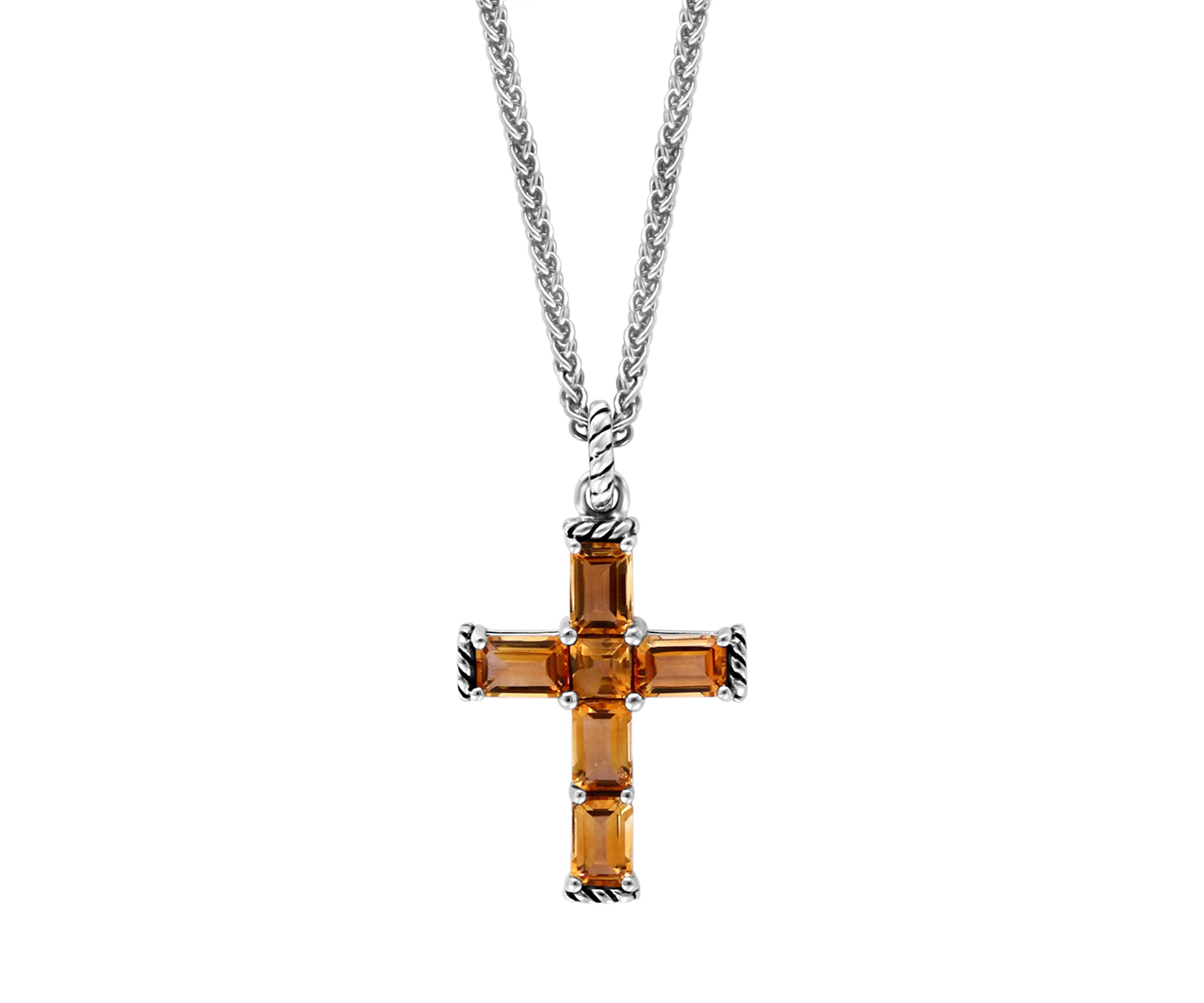 Sterling Silver Citrine Cross Pendant Necklace