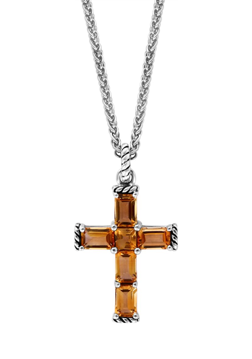 Sterling Silver Citrine Cross Pendant Necklace