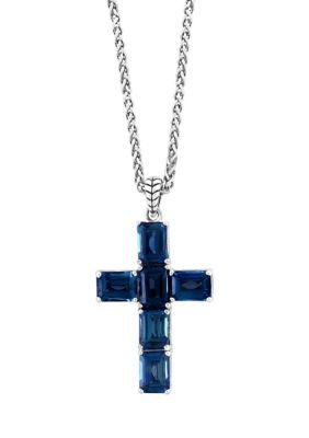 Effy Blue Topaz Cross Pendant Necklace in Sterling Silver