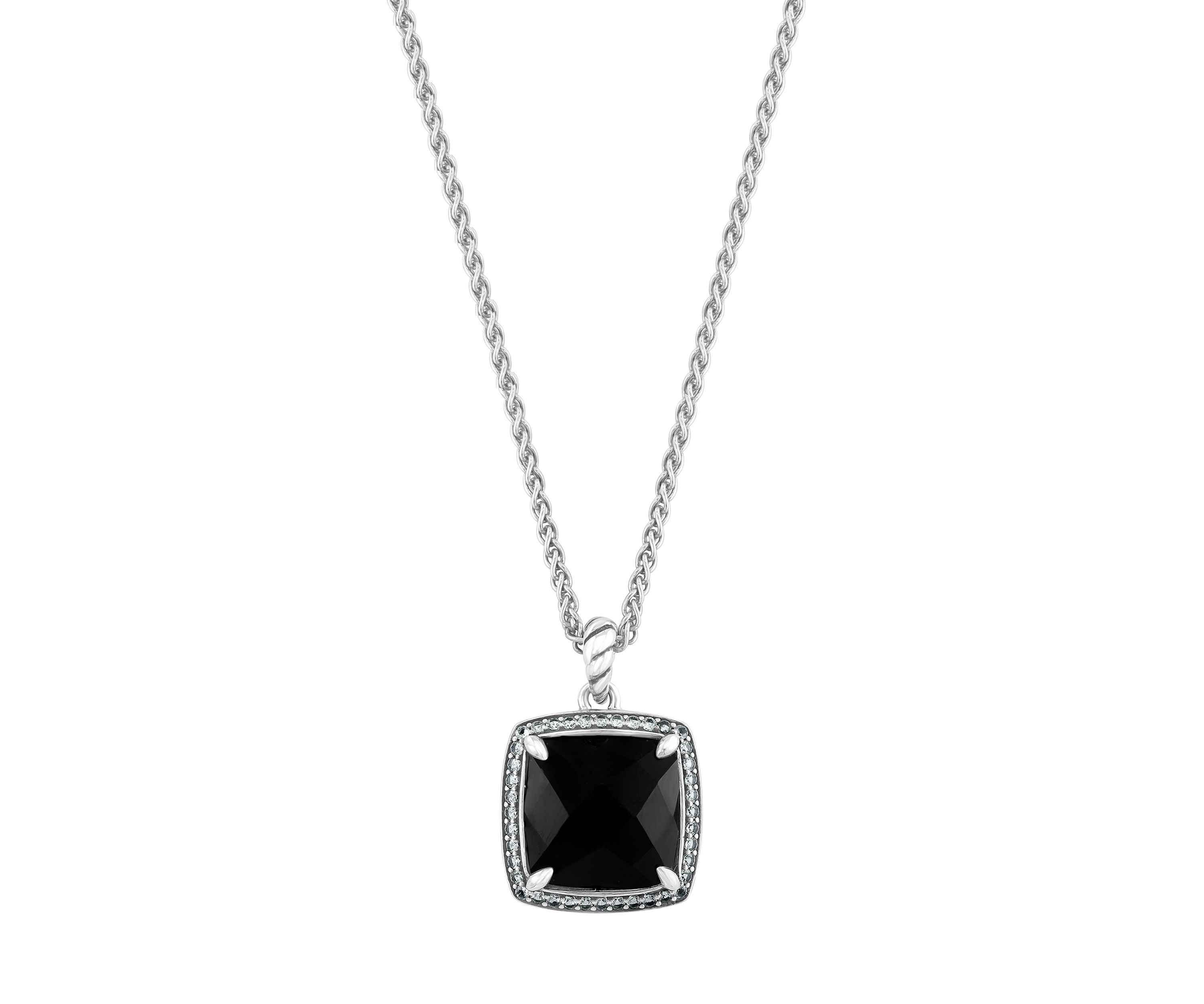 Sterling Silver White Topaz, Onyx Pendant Necklace
