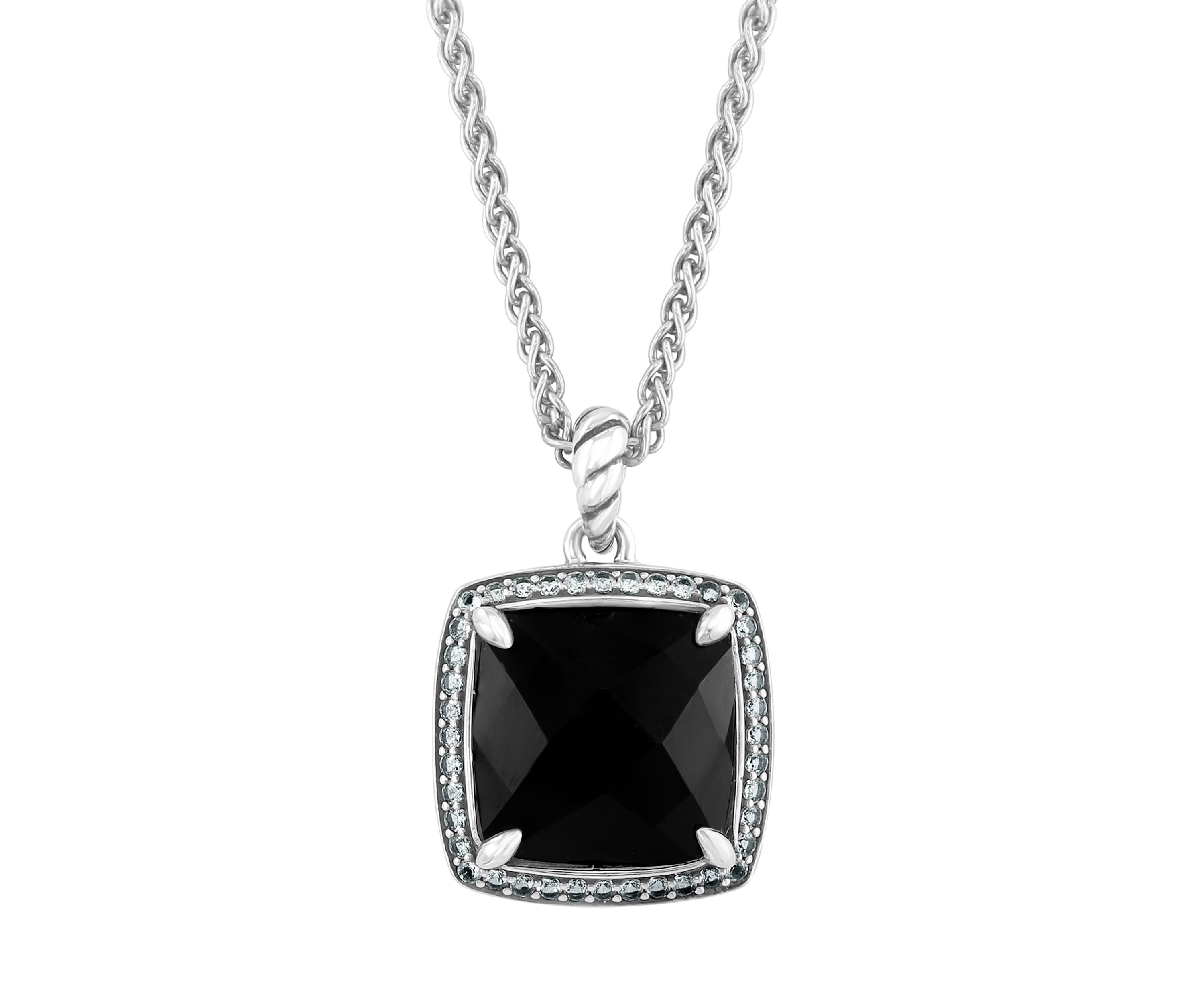 Sterling Silver White Topaz, Onyx Pendant Necklace