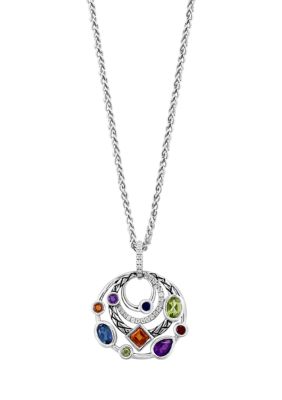 Effy 1/5 ct. t.w. Circular Amethyst, London Blue Topaz, Citrine, Garnet, Peridot, Sapphire Diamond Pendant Necklace In Sterling Silver
