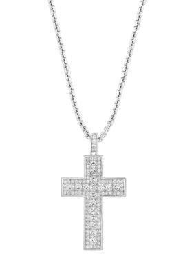 Effy Men's Sterling Silver White Zircon Cross Necklace, 16 in