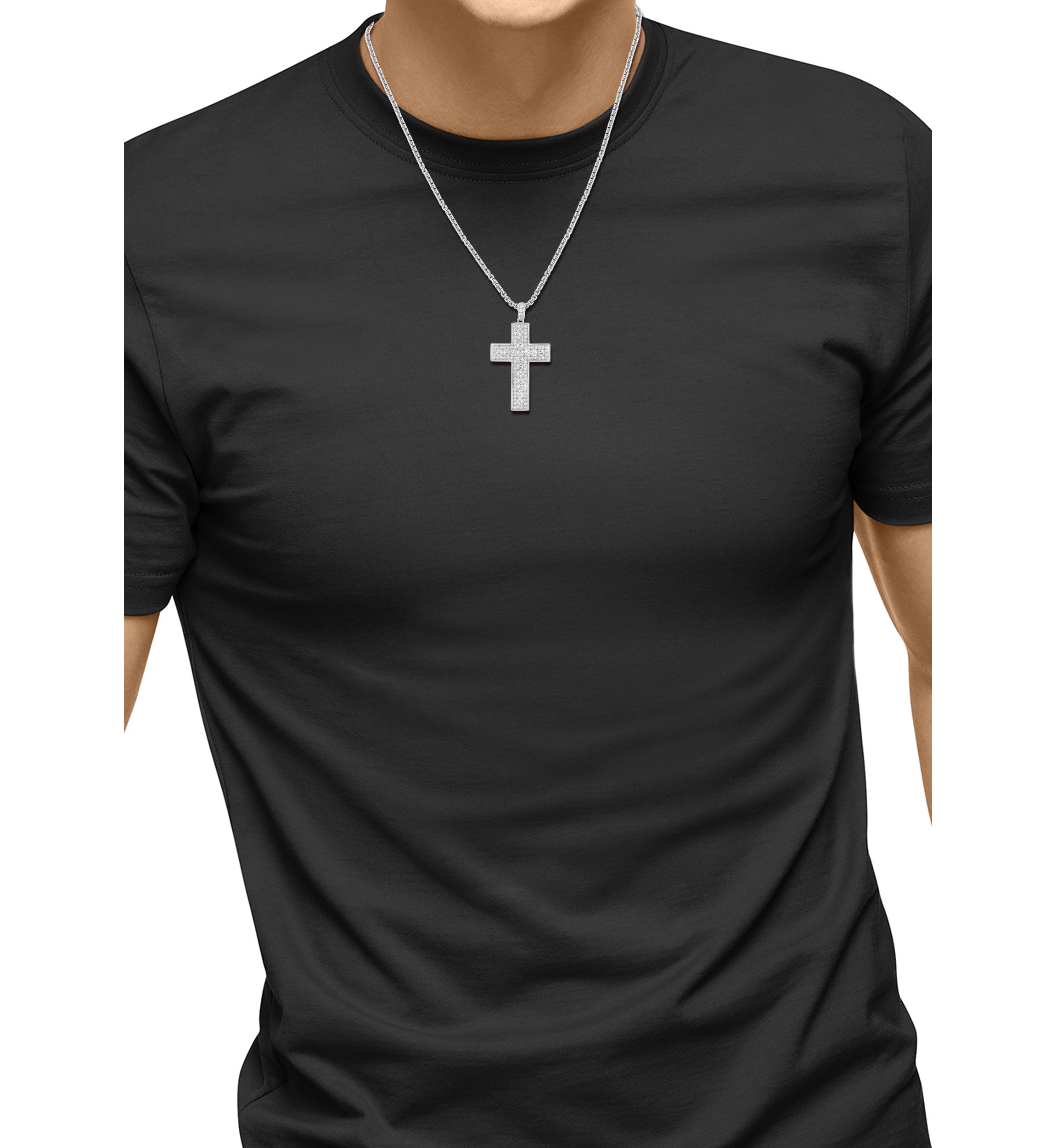 Sterling Silver White Zircon Cross Necklace 
