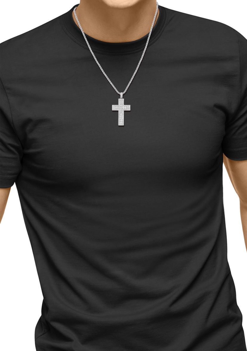 Sterling Silver White Zircon Cross Necklace 