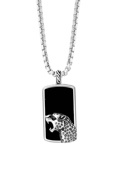 Mens 28.45 ct. t.w. Onyx and 1/10 ct. t.w. Black Spinel Pendant Necklace in Sterling Silver 