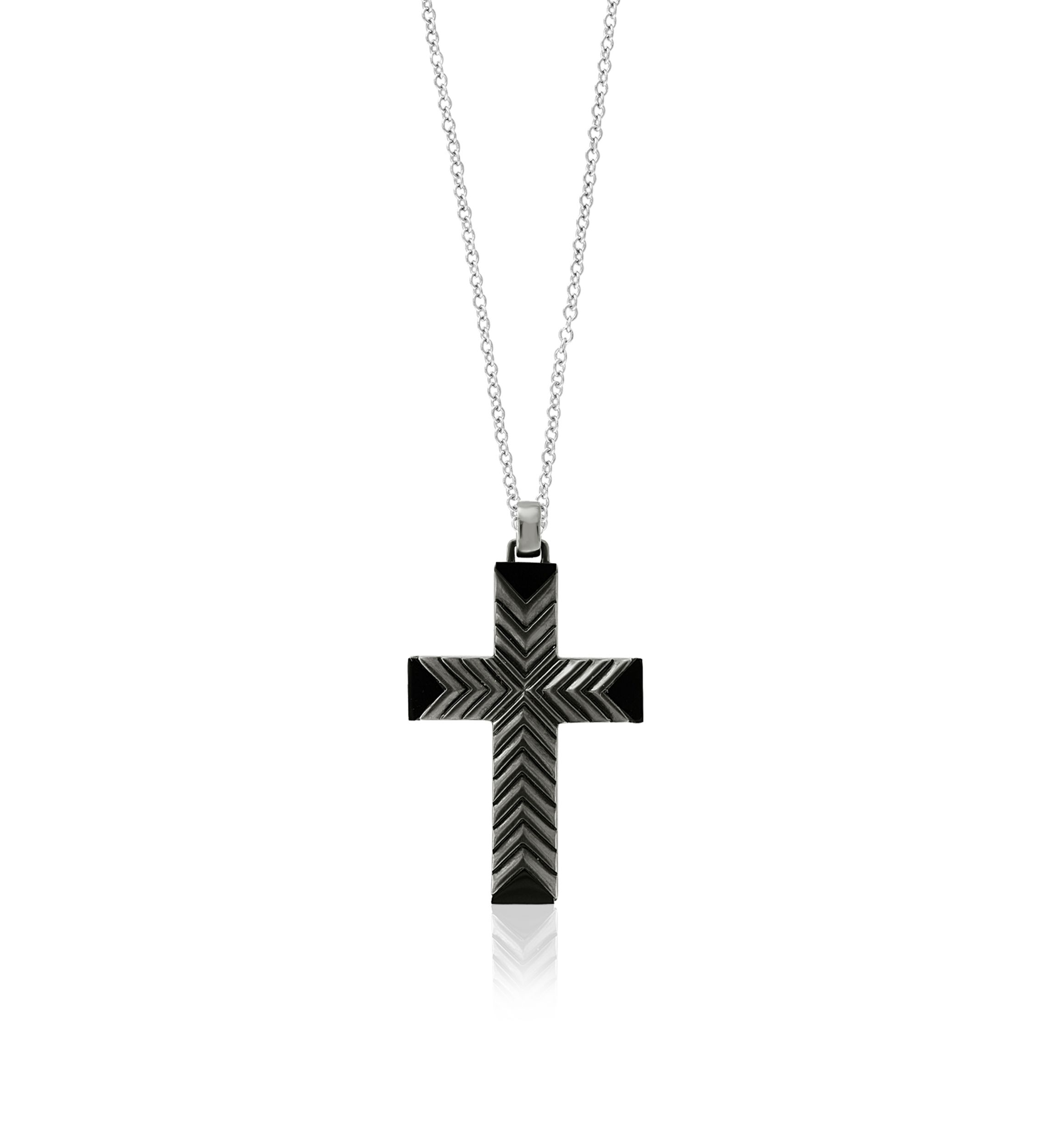 Sterling Silver Black Rhodium Cross Pendant Necklace 