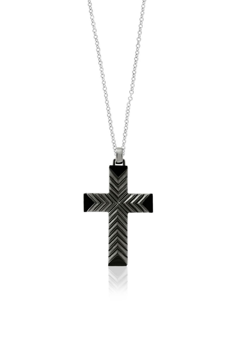 Sterling Silver Black Rhodium Cross Pendant Necklace 