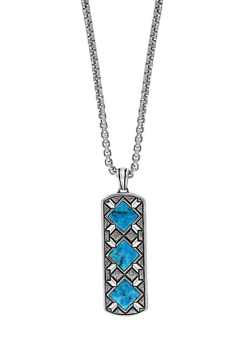 Mens Sterling Silver Turquoise Pendant Necklace 