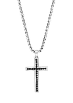 Effy Men's 7/8 ct. t.w. Black Spinel Cross Pendant Necklace in Sterling Silver, 16 in -  0617892752728